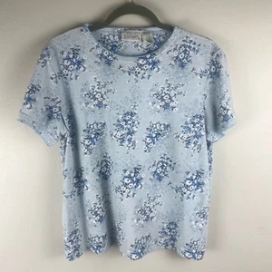 Vintage 90s Basic Editions Women’s Floral Boxy T Shirt Light Blue Medium - Picture 1 of 7