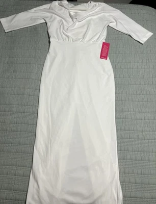 NWT Belle By Badgley Mischka Naomi Stretch 3/4 Sleeve Maxi Dress White Size 10 - Image 1 of 4