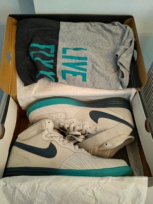 Nike Air Lunar Force 1 LTHR Mid Pr Platinum Sq Blue (555089 003) Size 13 w/Shirt - Image 1 of 4