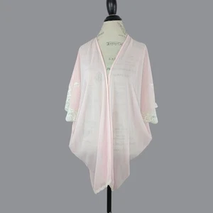 Vintage Natori Pink Robe Mid Length White Lace - Picture 1 of 9