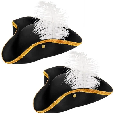 Sombrero Pirata Tricornio con Pluma Negro Sombrero Colonial para Mujer Hombre Halloween Co... Foto 1 de 4