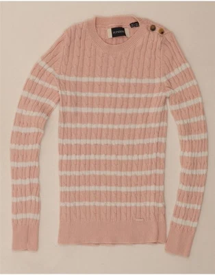 SUPERDRY Womens Crew Neck Jumper Sweater UK 6 XS  Pink Striped Cotton OB05 - Image 1 of 3