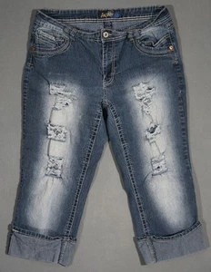 WD13456 VERY COOL ***ANGELS*** CUFFED CAPRI, CROPPED FIT WOMENS BLUE JEANS sz16 - Picture 1 of 6