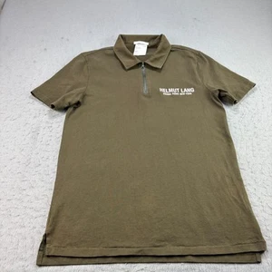 Helmut Lang Shirt Mens Large Green Polo Tee 1/4 Zip Short Sleeve Spell Out Slim - Picture 1 of 9