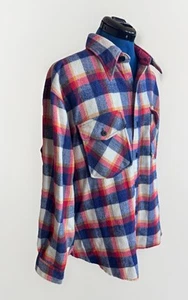 Vintage 70s Weinstock's Multicolor Plaid Wool Button Down Shirt Shacket Size L - Picture 1 of 10