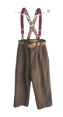 Vintage 50's French Army Trousers With Suspenders Belt Men's Size 34 Short Olive - Image 1 of 4