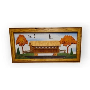 Dimensionale primitive Volkskunst Laser Holz Herbst Land Brücke Szene - Bild 1 von 5