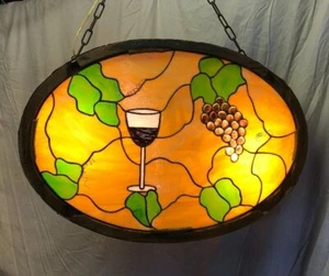 Antique Tin n Wood Sign Frame w Stained Glass Red & White Wine Theme We can ship - Picture 1 of 10
