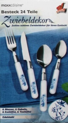 Bistro-Besteck Besteckset 24-teilig Edelstahl mit Kunststoffgriffen Zwiebeldekor - Bild 1 von 3