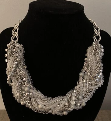 Thalia Sodi Necklace Twisted Silvertone Chain & Clear Bead Choker - Image 1 of 4