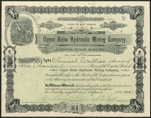 USA: Upper Boise Hydraulic Mining Co., $1 shares, 1898 - Picture 1 of 1