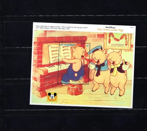 St Vincent Disney 1807 3 Little Pigs VF MNH S/S A2 Cover