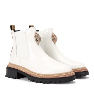 NWB Kurt Geiger London Bone Patent Leather Belgravia Chelsea Ankle Boots 7.5$275 - Picture 1 of 5