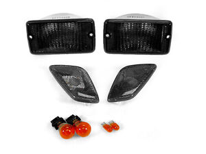 USR DEPO Side Marker Lights Smoked with x4 Amber Bulbs Included 4 Pieces COMBO Smoke Lens Bumper Turn Signal Lamps Fender Side Markers Set Compatible with 1997-2006 Wrangler TJ Chass 