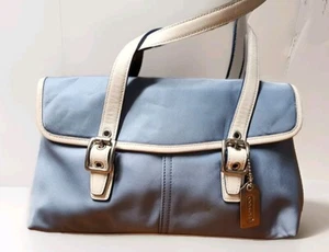 Borsa a mano piccola Coach vintage bambino blu nylon pelle - Foto 1 di 16