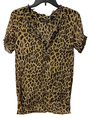 Блузка INC International Concepts коричневая леопардовая с рукавами-крылышками шелковая женская размер 12 - Изображение 1 из 4