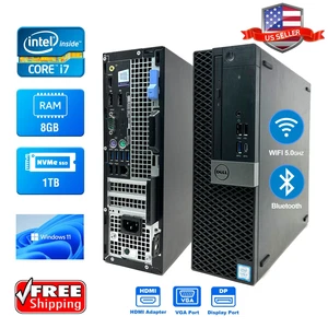 Dell OptiPlex Desktop Computer i7 PC 8GB RAM 1TB NVMe SSD Windows11 Type-C Port - Picture 1 of 6