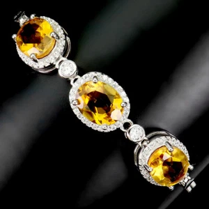 925 Sterling Silver Bracelet Oval Citrine 10x8mm Natural Gemstone Jewelry - Picture 1 of 9