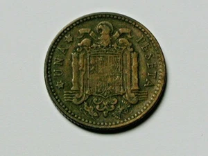 Spain 1947 (1954) 1 PESETA Coin with Faint 19 & 54 in Stars - Picture 1 of 3