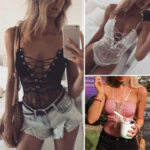 Women's Bandage Teddy Bodysuit Babydoll Lingerie Snap Crotch Underwear Nightwear - Picture 1 of 14