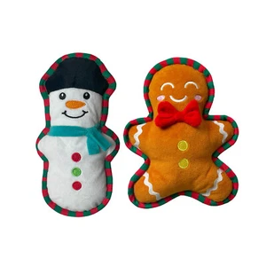 Happy Pet Squeaky Snowman & Gingerbread Duo Gift Set 2 Christmas Soft Dog Toys - Picture 1 of 3