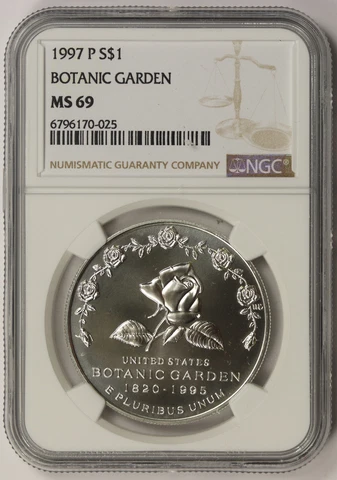 1997-P Botanic Garden Modern Silver Commemorative Dollar $1 MS 69 NGC Cover