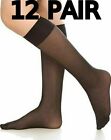 12 Pair Black Knee Hi Trouser Socks Stocking Stretchy Sheer Nylon Women 8.5-11