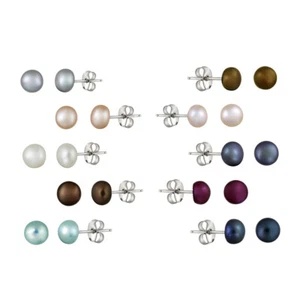 Stainless Steel 5-6mm Freshwater Multi-Color Stud Earrings, Set of 10 - Photo 1/11