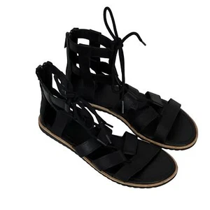 Sorel Women's Bailee Black Gladiator Sandal Size 7 Lace Up Leather Flats - Picture 1 of 10