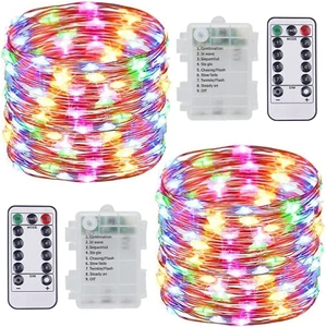 2 Pezzi Stringa Luci LED - 10M/33FT Catene Luminose 100LED Luci Natalizie - Foto 1 di 15