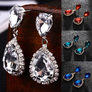 1 Pair Teardrop Crystal Rhinestone Drop Dangle Earrings Glitter Jewelry Women - Picture 1 of 20