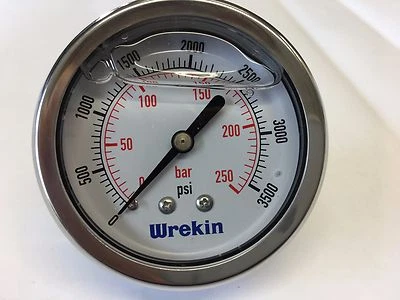 WREKIN 63mm Hydraulic Pressure Gauge BACK ENTRY 0-3500 PSI 250 Bar Stainless GC63250/04