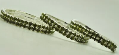 wholesale lot 3 pcs 2 line olive green Rhinestone Stretch Bracelet WeddingBridal - Image 1 of 4