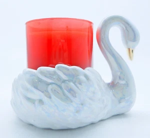 BATH & BODY WORKS IRIDESCENT WHITE SWAN 3 WICK CANDLE HOLDER CAN BE CANDY DISH - Picture 1 of 21