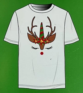 8/10 Niña Unicornio Reno Manga Corta Blanco Camiseta Vacaciones Navidad  - Imagen 1 de 3