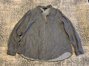 Jane Delancey Mujer XL Abotonada Manga Larga Gris Cambray Top Western NUEVO - Imagen 1 de 16