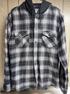 Urban Pipeline Mens Flannel Hoodie XL Black Gray Plaid Sweatshirt EUC - Picture 1 of 9