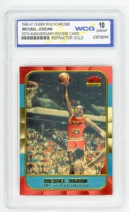 1996 MICHAEL JORDAN FLEER 10TH ANNIVERSARY "REFRACTOR GOLD" ROOKIE CARD! - Picture 1 of 3