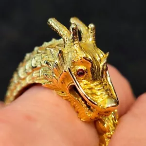 Imposanter Vintage Drachenring aus 750er Gelbgold mit Rubinaugen - Bild 1 von 9