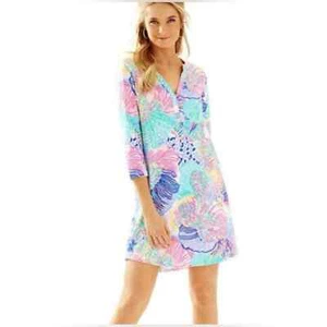 Lilly Pulitzer Ali Kleid Pink Roar of The Seas, Pima Baumwolle V-Ausschnitt - Bild 1 von 7