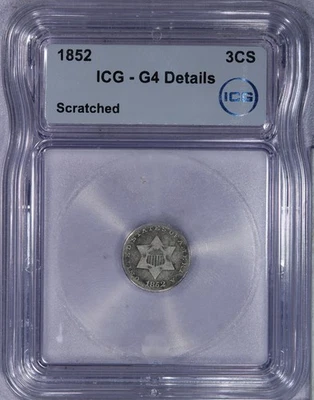 1852 Three Cent Silver 3CS ICG G4 Details - Image 1 of 4