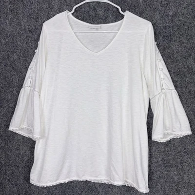 J.JILL Shirt Womens Size L White Top Boho Casual Beach - Image 1 of 4