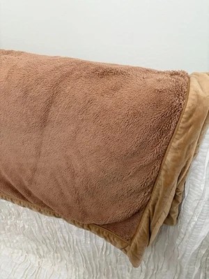 Restoration Hardware 64" x 44" golden camel Plush Faux Fur Velvet Throw - Image 1 of 4