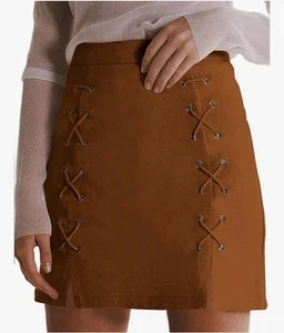 Mini Faux Suede Skirt for Women High Waist Skirts Brown New With Tags size XS - Picture 1 of 8