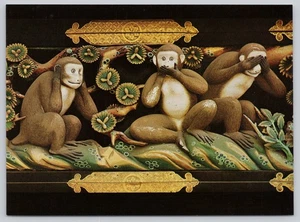 Continental Postcard Wood Carving Three Monkeys - Picture 1 of 2