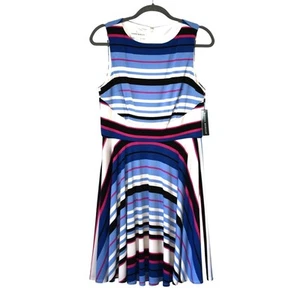 Donna Morgan Striped Dress Career Sz 10 Sleeveless Preppy Coastal Blue Pink NWT - Picture 1 of 8