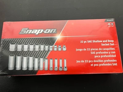 New Snap on 3/8" drive 1/4" thru 7/8" 22-pc 6-point Shallow Deep Socket 222SFFS - Image 1 of 2