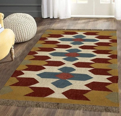 Bohemian Farmhouse Decor Kilim Wool & Jute Area Rug Handmade Woven - Image 1 of 4
