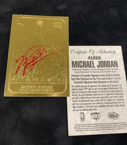 Fleer Michael Jordan 1986 Rookie 23Kt Gold Card Red Signature #6094 COA - Picture 1 of 5