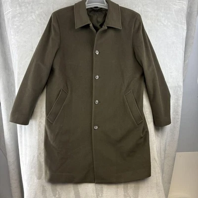 Lands End Coat Mens 40 Olive Green 100% Wool Commuter Car Coat 3 Button Lined - Image 1 of 4